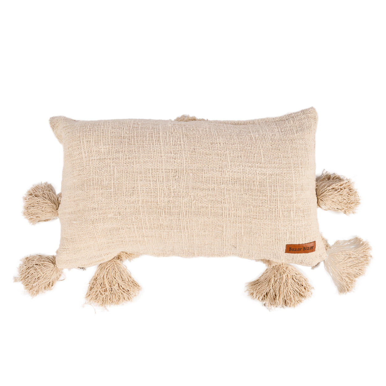 Housse de coussin Nomad à pompons – Crème 35 × 60 cm