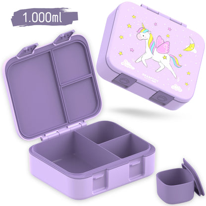 Brotdose mit Fächern, leicht & auslaufsicher - Einhorn lila