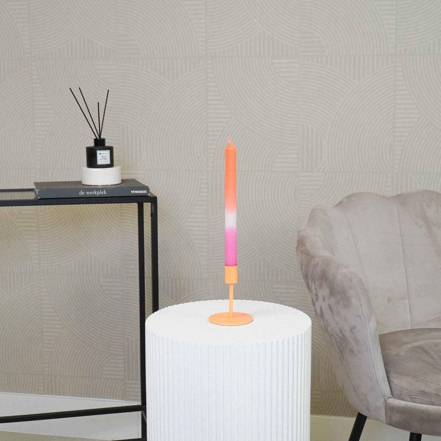 Bougeoir - Basique - Métal - Orange Néon - 8x8x10cm