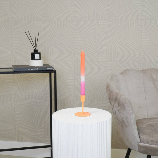 Kandelaar - Basis - Metaal - Neonoranje - 8x8x10cm