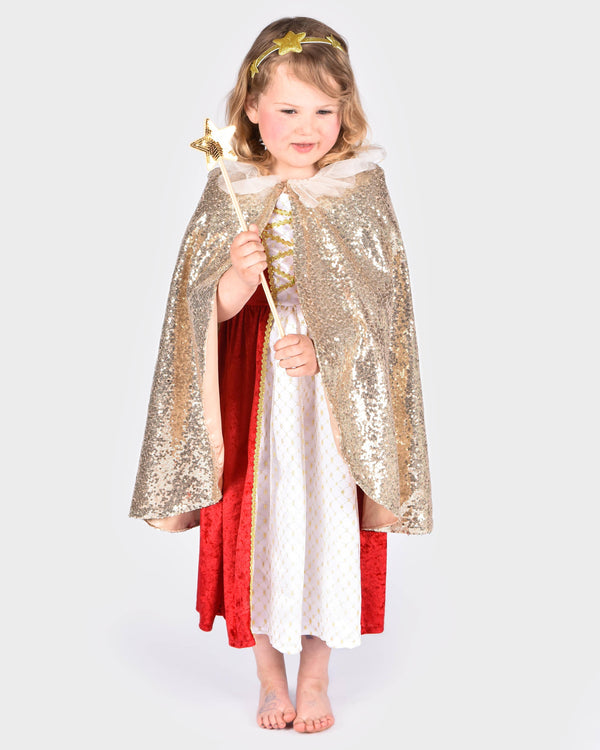 Cape dorée à sequins avec serre-tête et baguette magique 3-8 ans