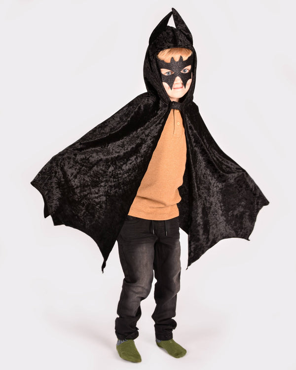 Cape de chauve-souris en velours noire 98-128 cl 3-8 ans