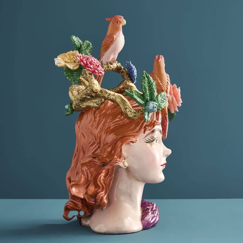 Vase tête de femme M. Perroquets