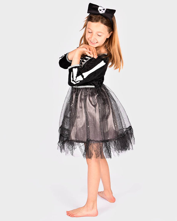 Robe squelette avec serre-tête 122-128 cm 6-8 ans