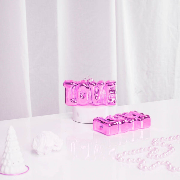 Roze LOVE kerstbal