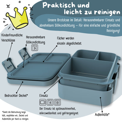Brotdose mit Fächern, leicht & auslaufsicher - Bär blau