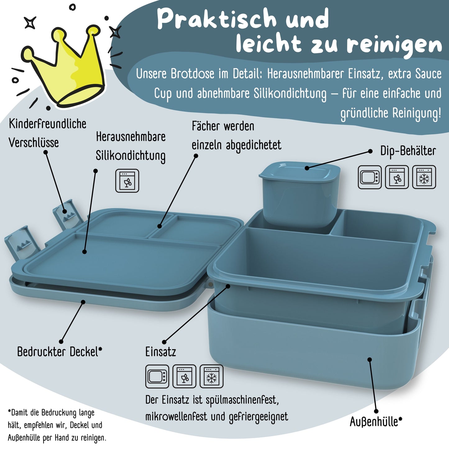 Brotdose mit Fächern, leicht & auslaufsicher - Bär blau