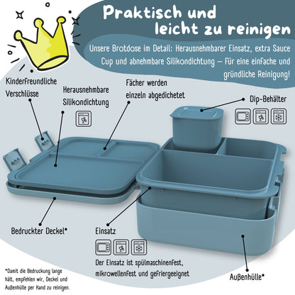 Brotdose mit Fächern, leicht & auslaufsicher - Bär blau