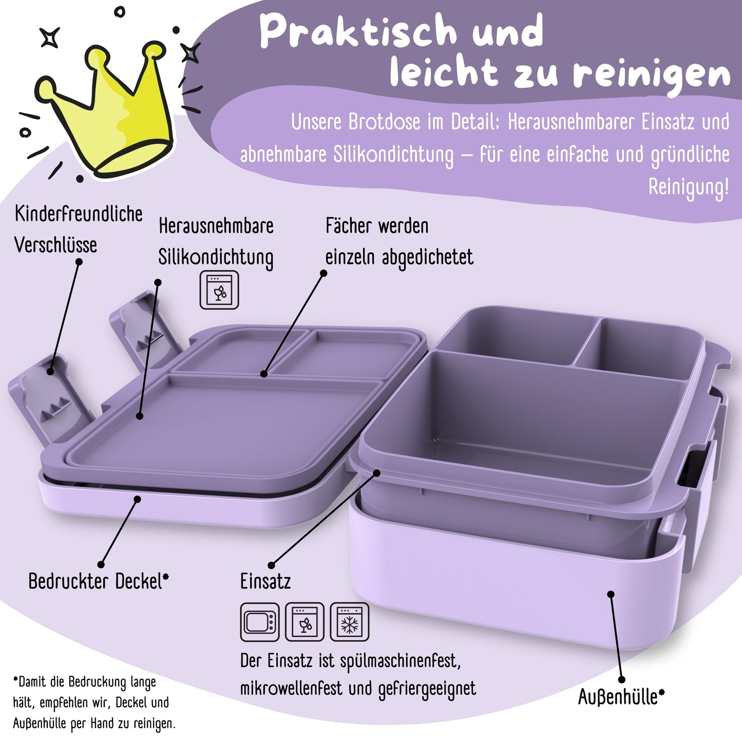 Brotdose mit Fächern, leicht & auslaufsicher - lila