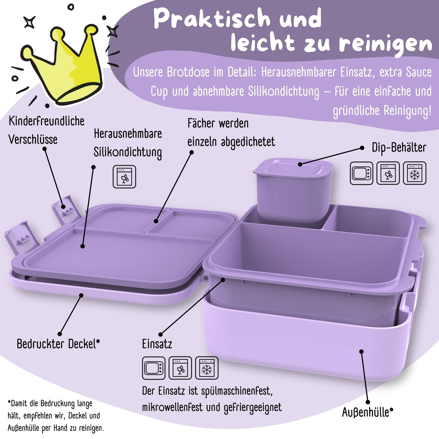Brotdose mit Fächern, leicht & auslaufsicher-BubbleTea lila
