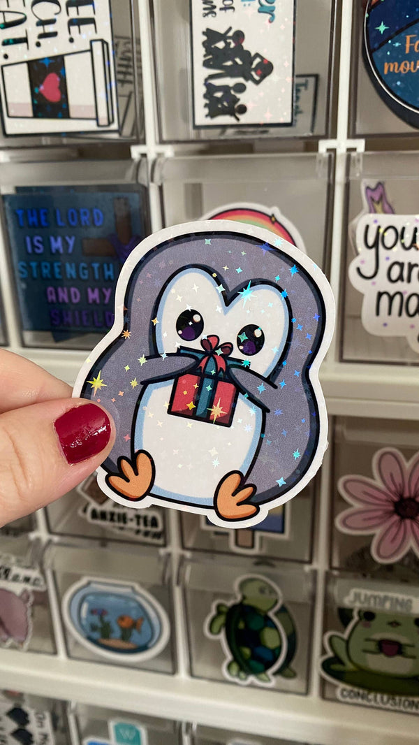 Pinguïn sticker kerstcadeau