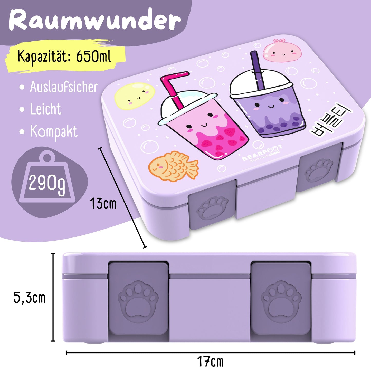 Brotdose mit Fächern, leicht & auslaufsicher-BubbleTea lila