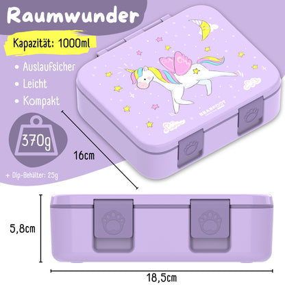 Brotdose mit Fächern, leicht & auslaufsicher - Einhorn lila