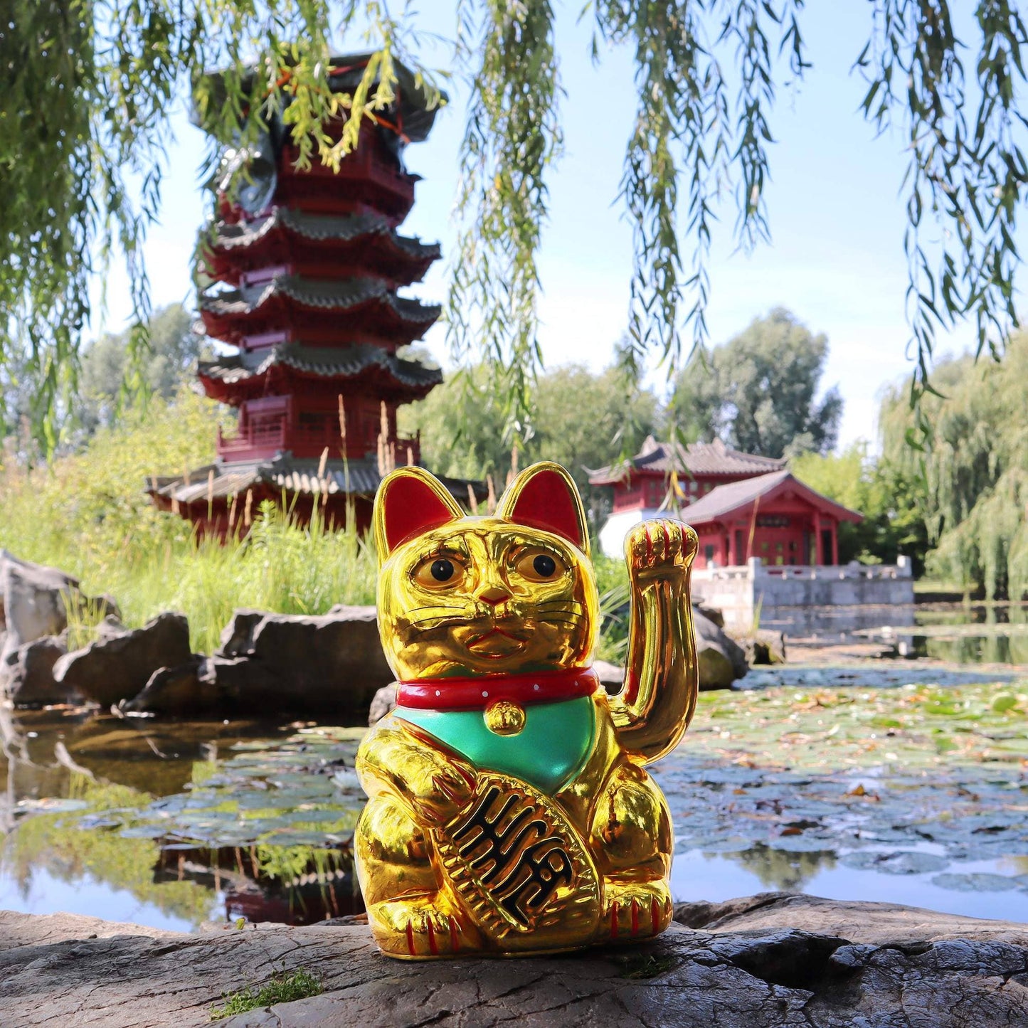 Maneki-neko gelukskat, 18 cm, goud