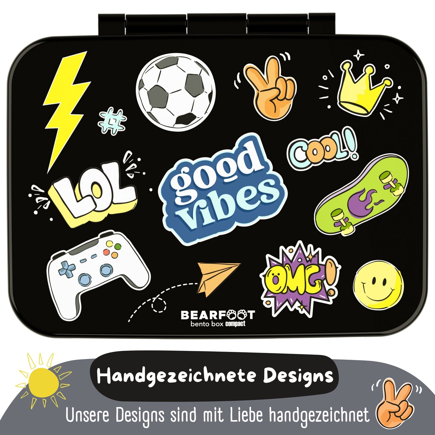 Brotdose mit Fächern, leicht & auslaufsicher - Sticker schwarz