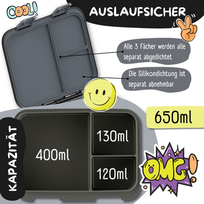Brotdose mit Fächern, leicht & auslaufsicher - Sticker schwarz