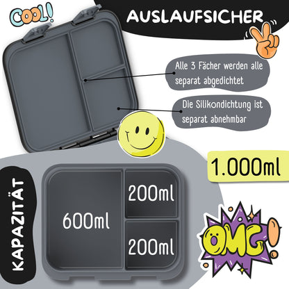 Brotdose mit Fächern, leicht & auslaufsicher - schwarz