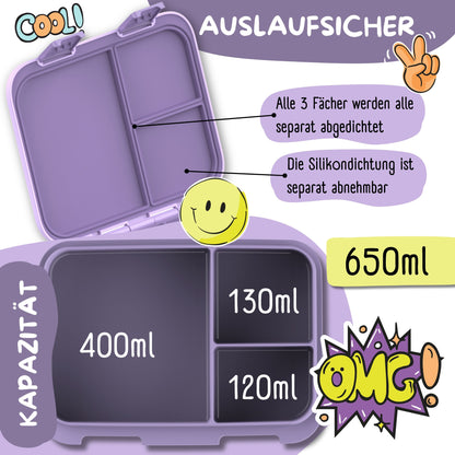 Brotdose mit Fächern, leicht & auslaufsicher - lila