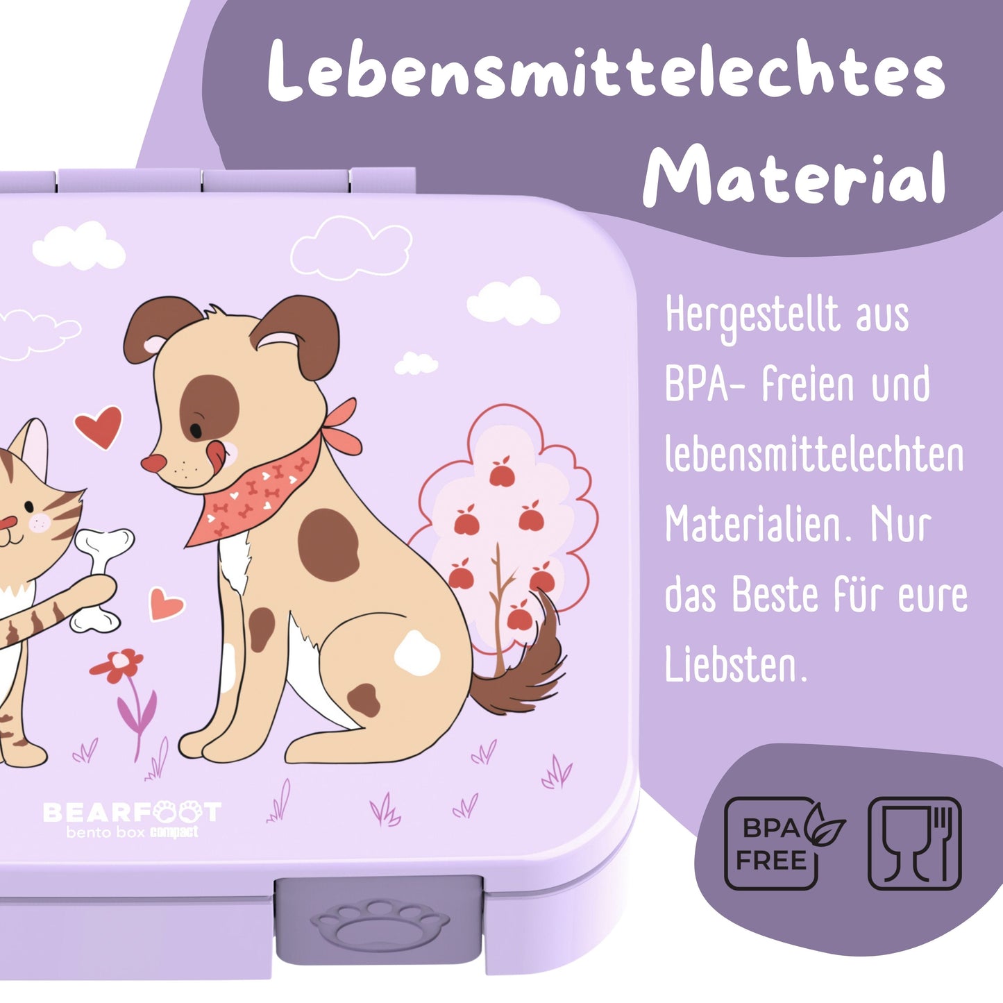 Brotdose mit Fächern, auslaufsicher - Hund & Katze lila