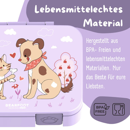 Brotdose mit Fächern, auslaufsicher - Hund & Katze lila