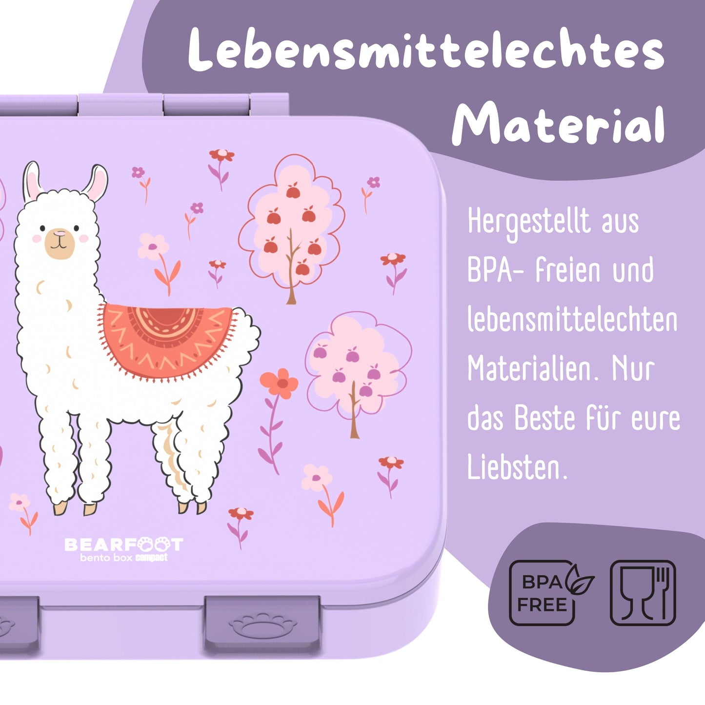 Brotdose mit Fächern, leicht & auslaufsicher - Lama lila