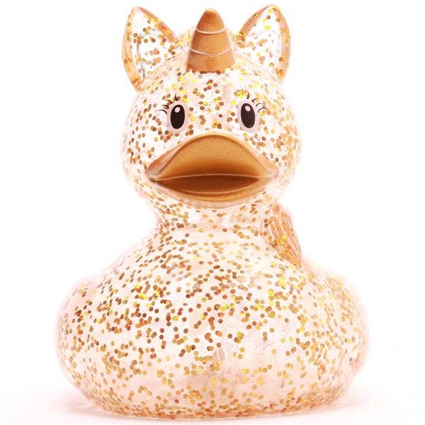 Canard Licorne à Paillettes Dorées