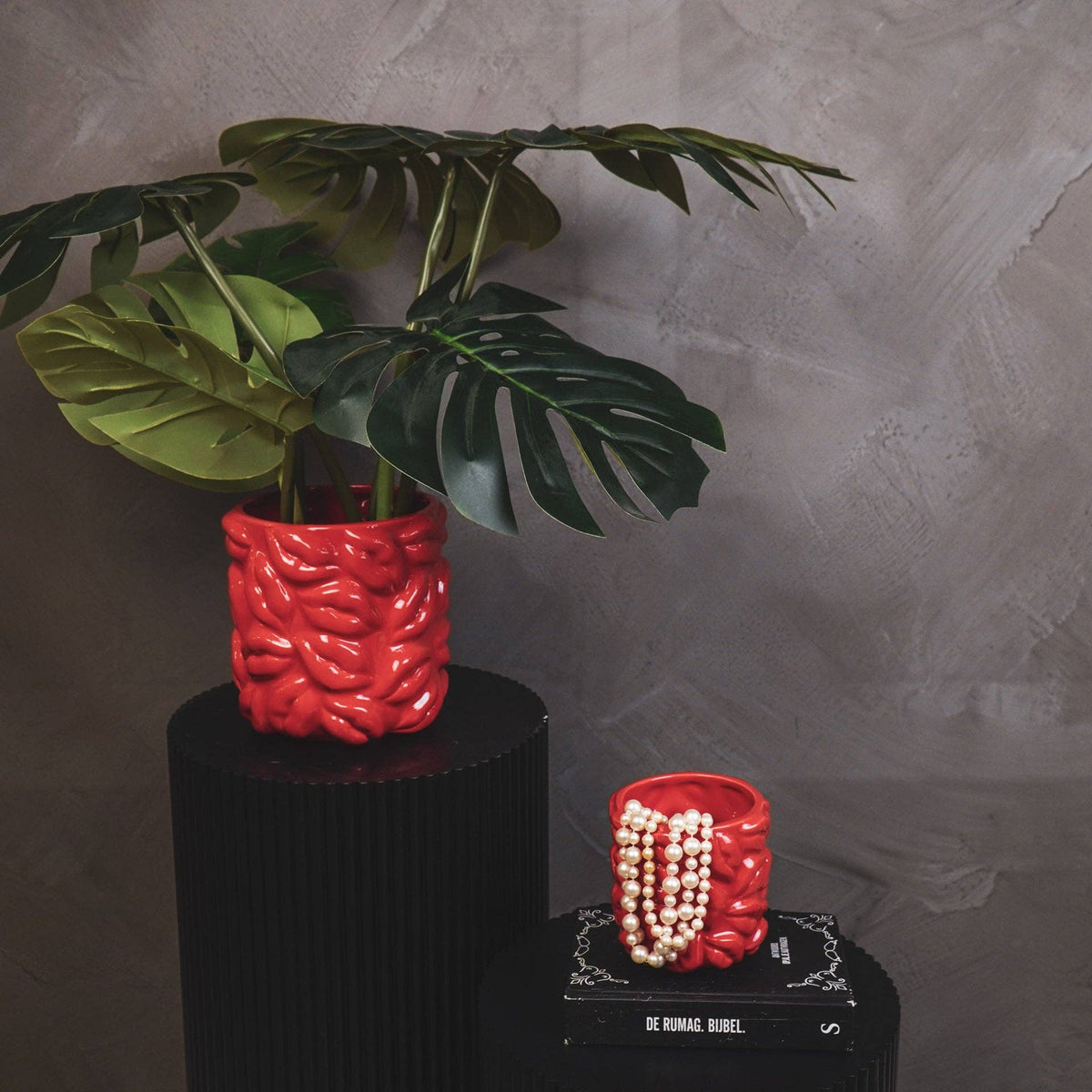 Bloempot - Kusjes - Keramiek - Rood - 17,5x17,5x17,5 cm