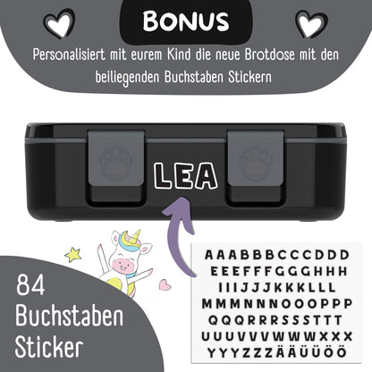 Brotdose mit Fächern, leicht & auslaufsicher - Sticker schwarz