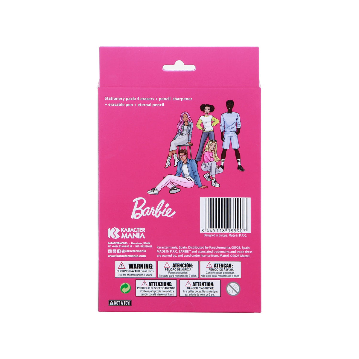 Pack Mix de Stylo Gel Effaçable + Crayon Éternel + 4 Gommes + Taille-crayon Barbie