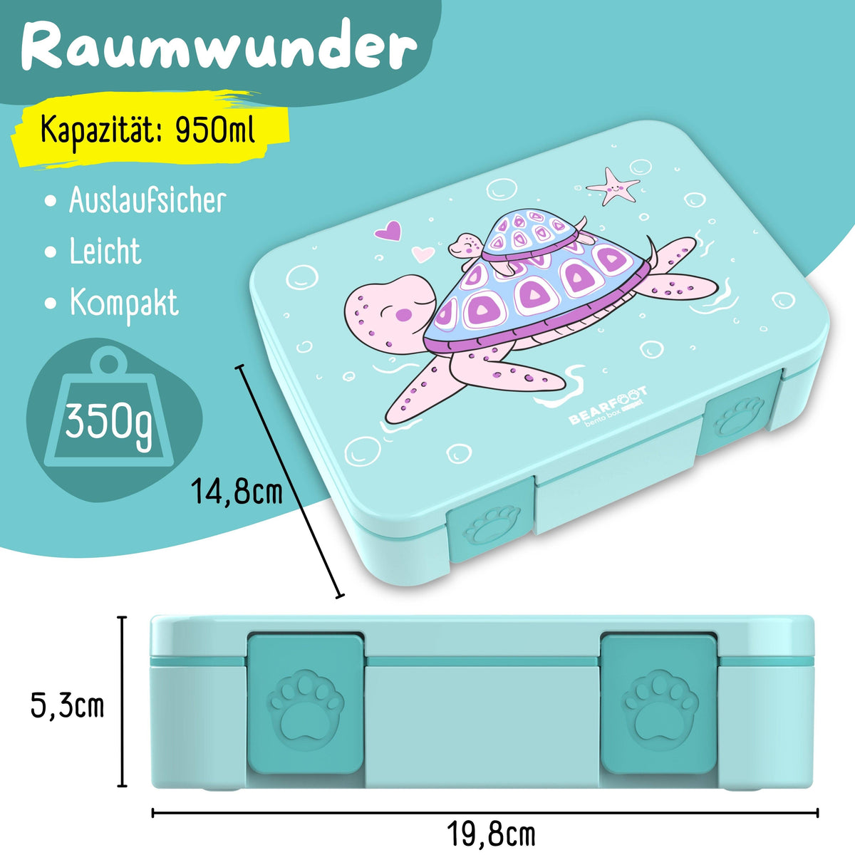 Brotdose mit Fächern, leicht & auslaufsicher - Schildkröte