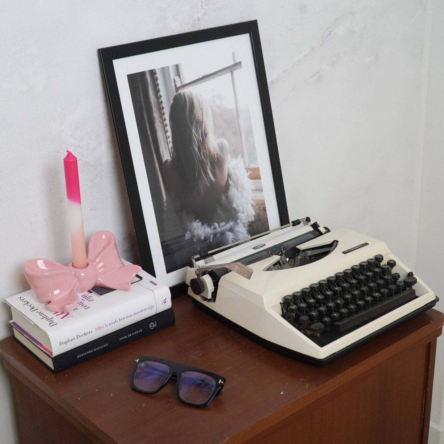 Bougeoir - Nœud - Céramique - Rose - 18x9x7 cm