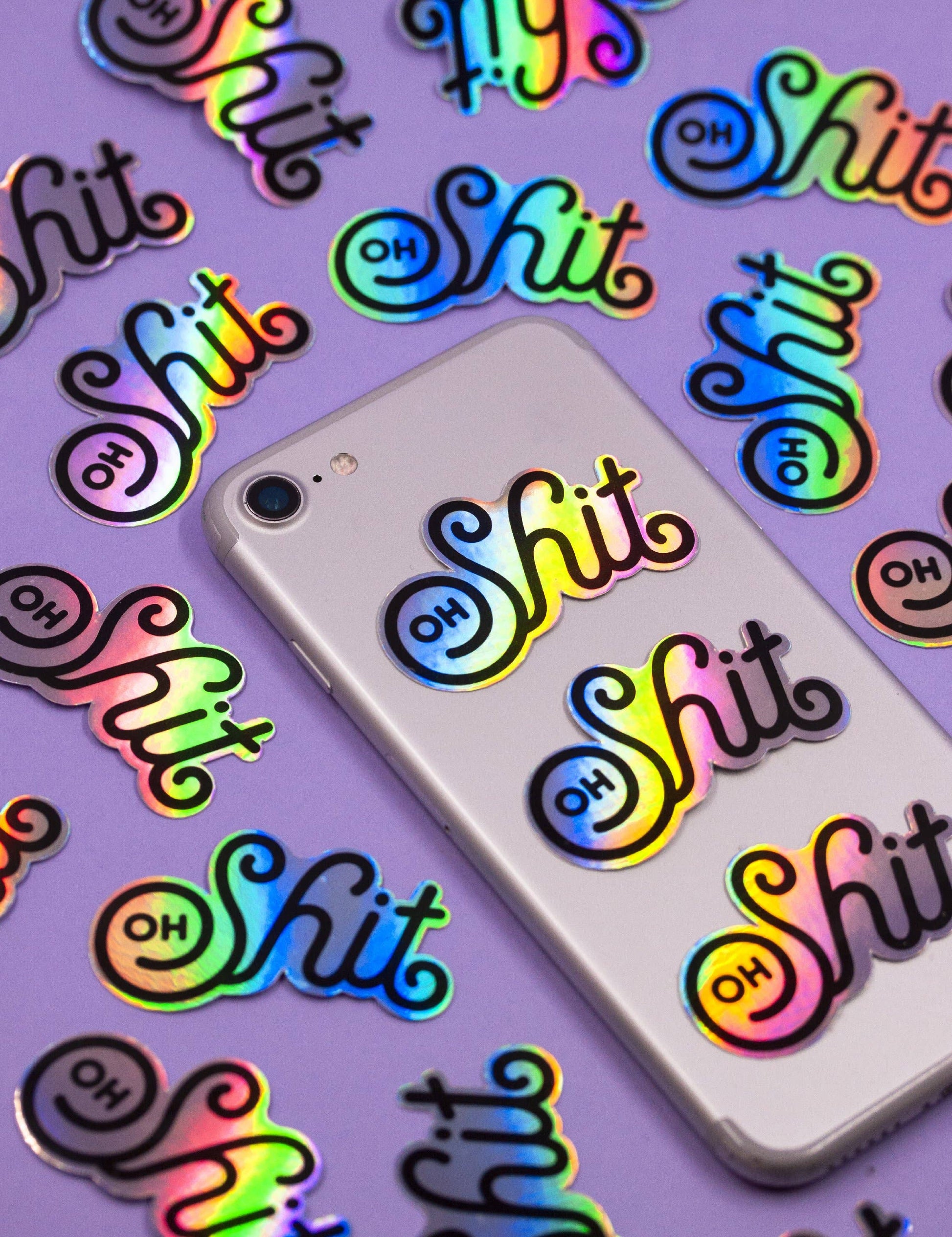 Autocollant en vinyle – holographique arc-en-ciel "Oh Shit" insultant | Joanna Behar – vue 1