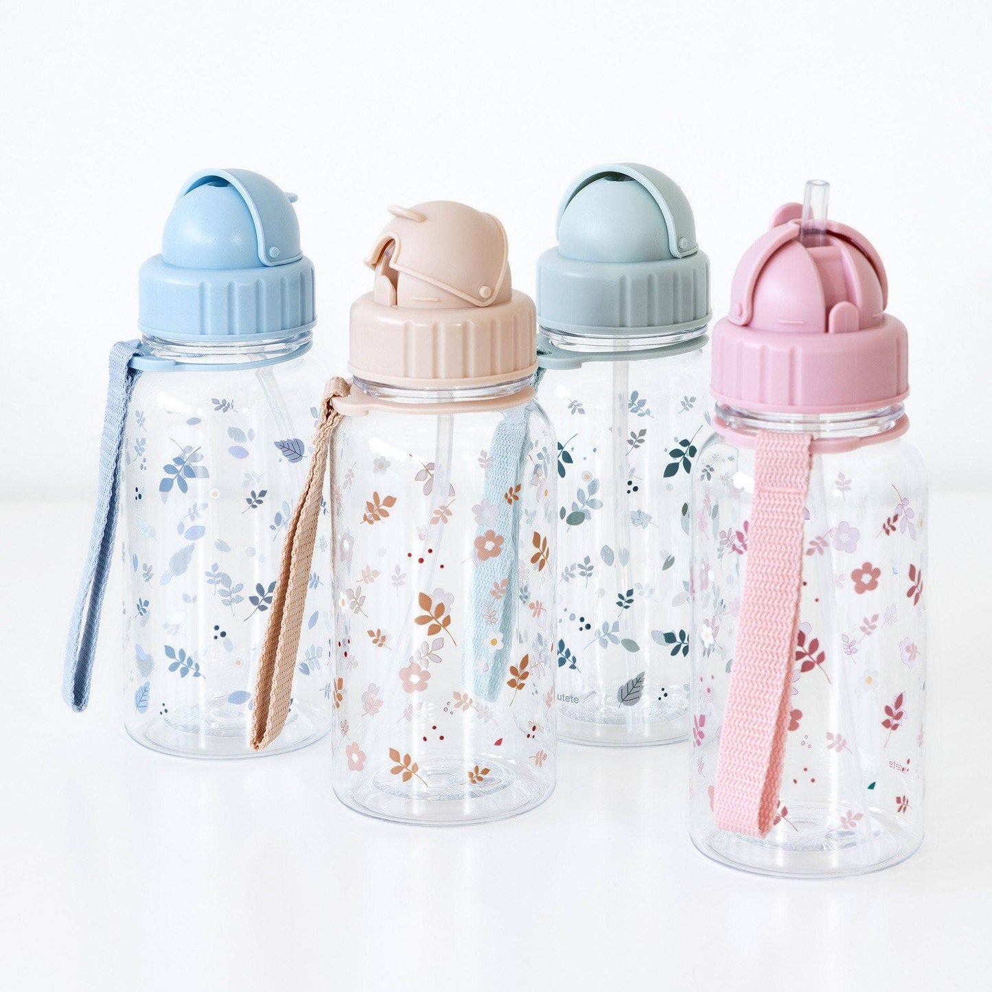 Bouteille Plastique Feuilles et Fleurs Roses