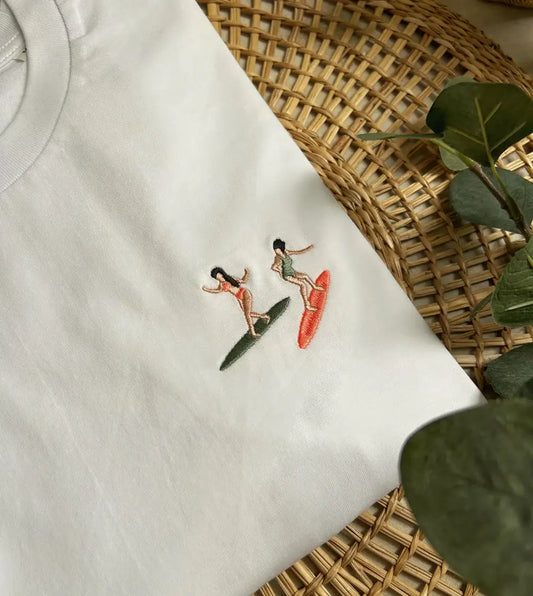 Embroidered T-shirt - Surfing Girl