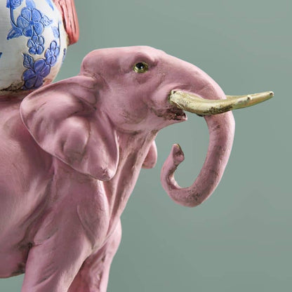 Bougeoir Oiseau sur Éléphant, Résine Rose, 13 x 9x30,5