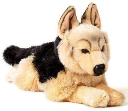 German Shepherd plush toy, lying down