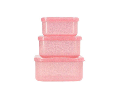 3 Shiny Pink Glitter Lunch Boxes