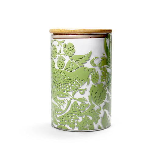Voedselbewaarcontainer van William Morris, gemaakt van saliegroen glas.