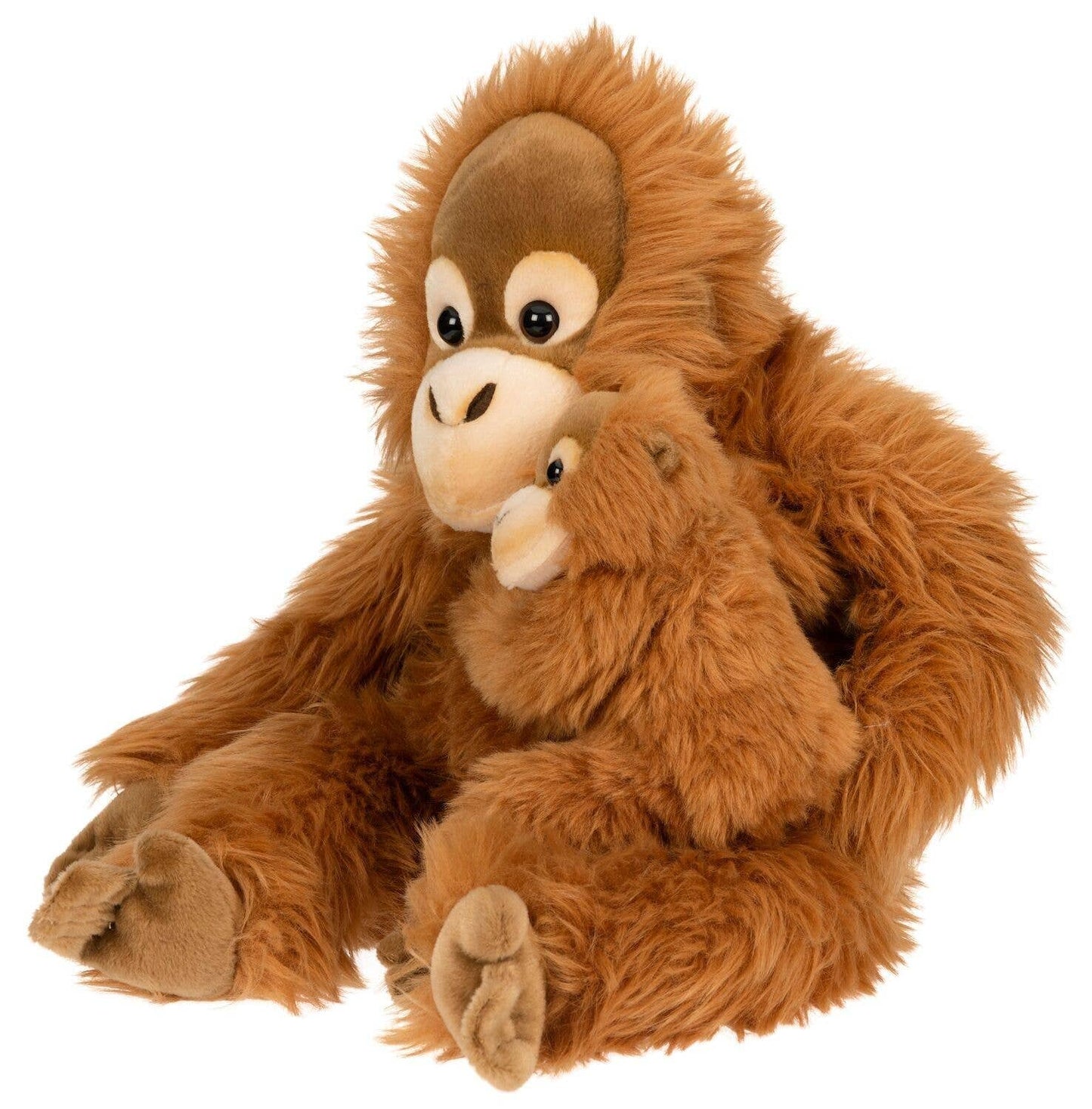 Plush orangutan with baby, sitting