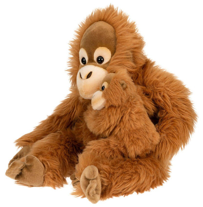 Plush orangutan with baby, sitting