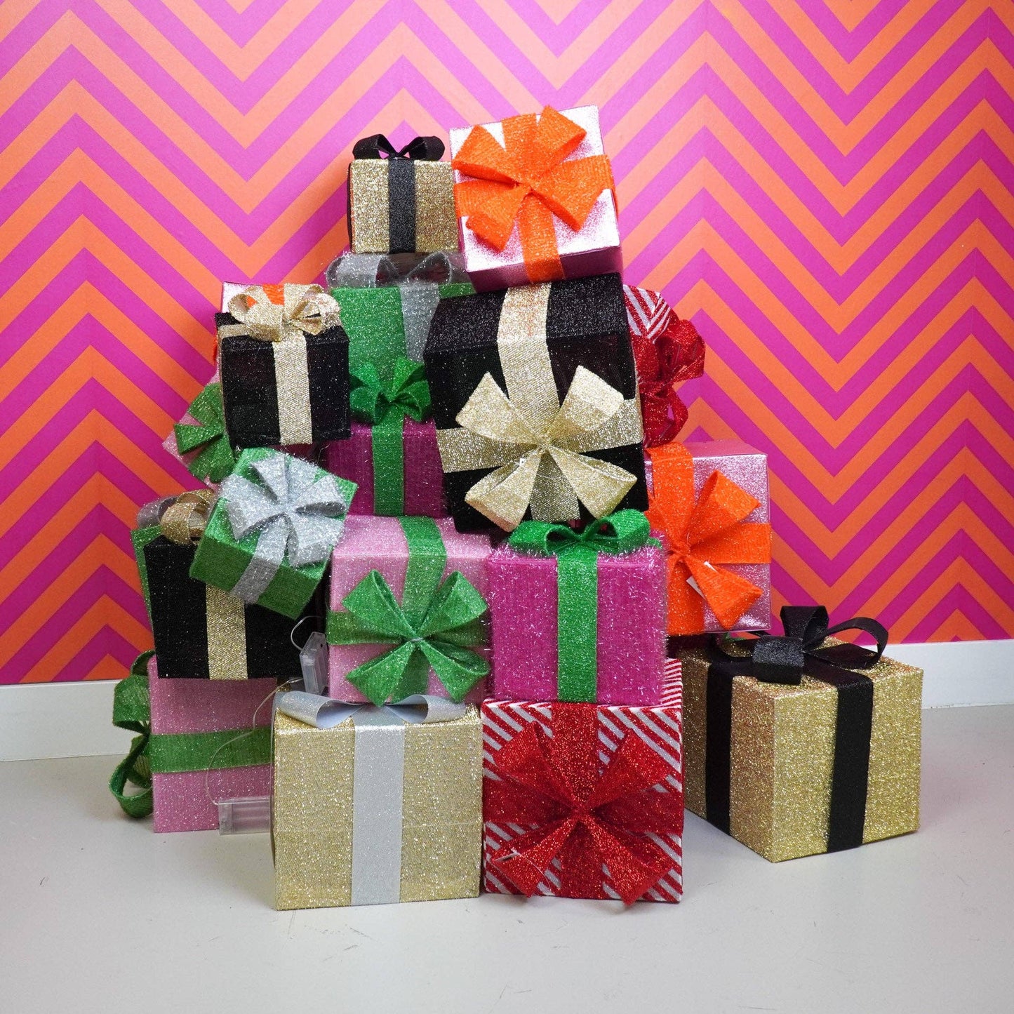 LED-kerstcadeau - S3 - Polystyreen - Roze/Groen - 15/20/25 cm