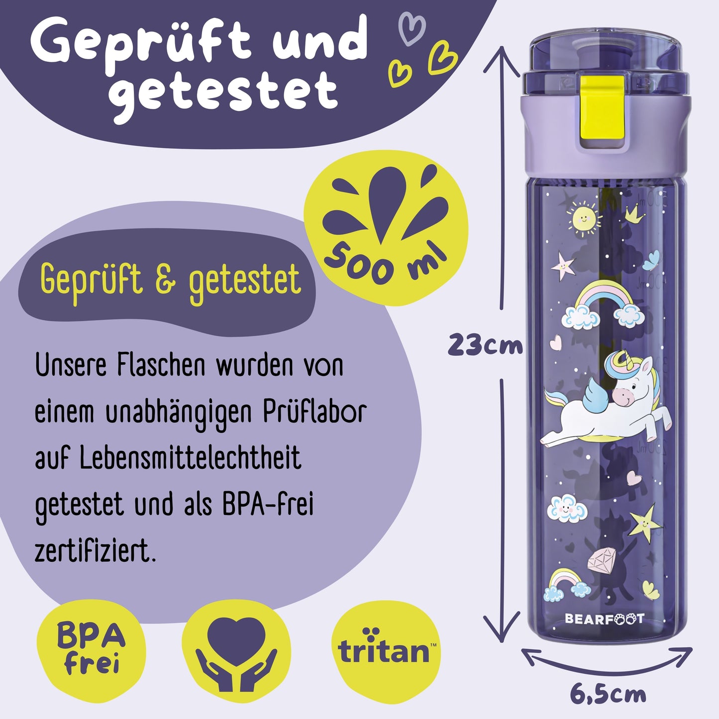 Kids' water bottle, 500ml, lightweight water bottle - Unicorn