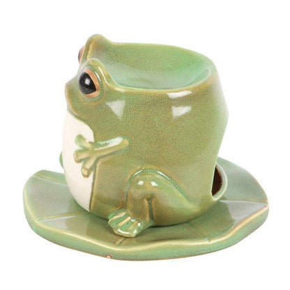 Brûleur à huile en forme de grenouille sur nénuphar