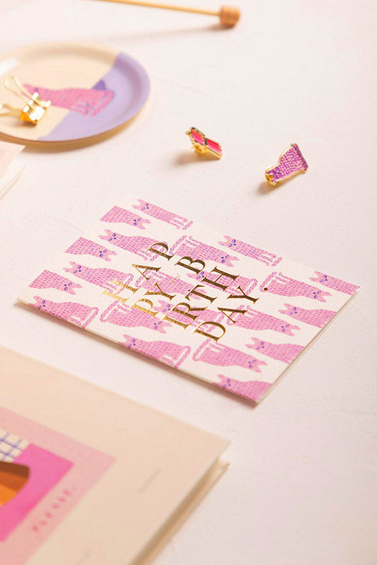 Happy Birthday Stinky Cat - Greeting Card - Gold Foil