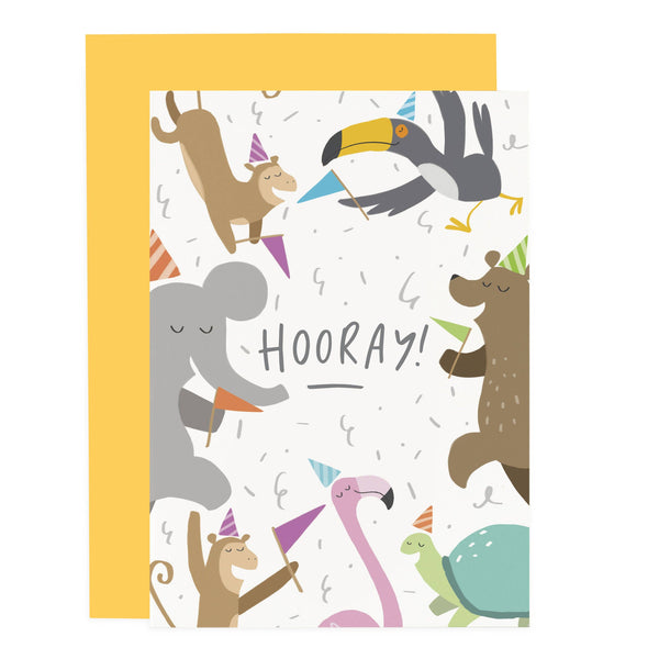 Dierenwenskaart "Hoera!"