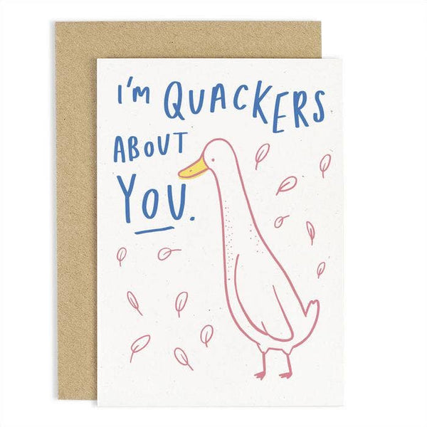 Eend wenskaart "Quackers About You"
