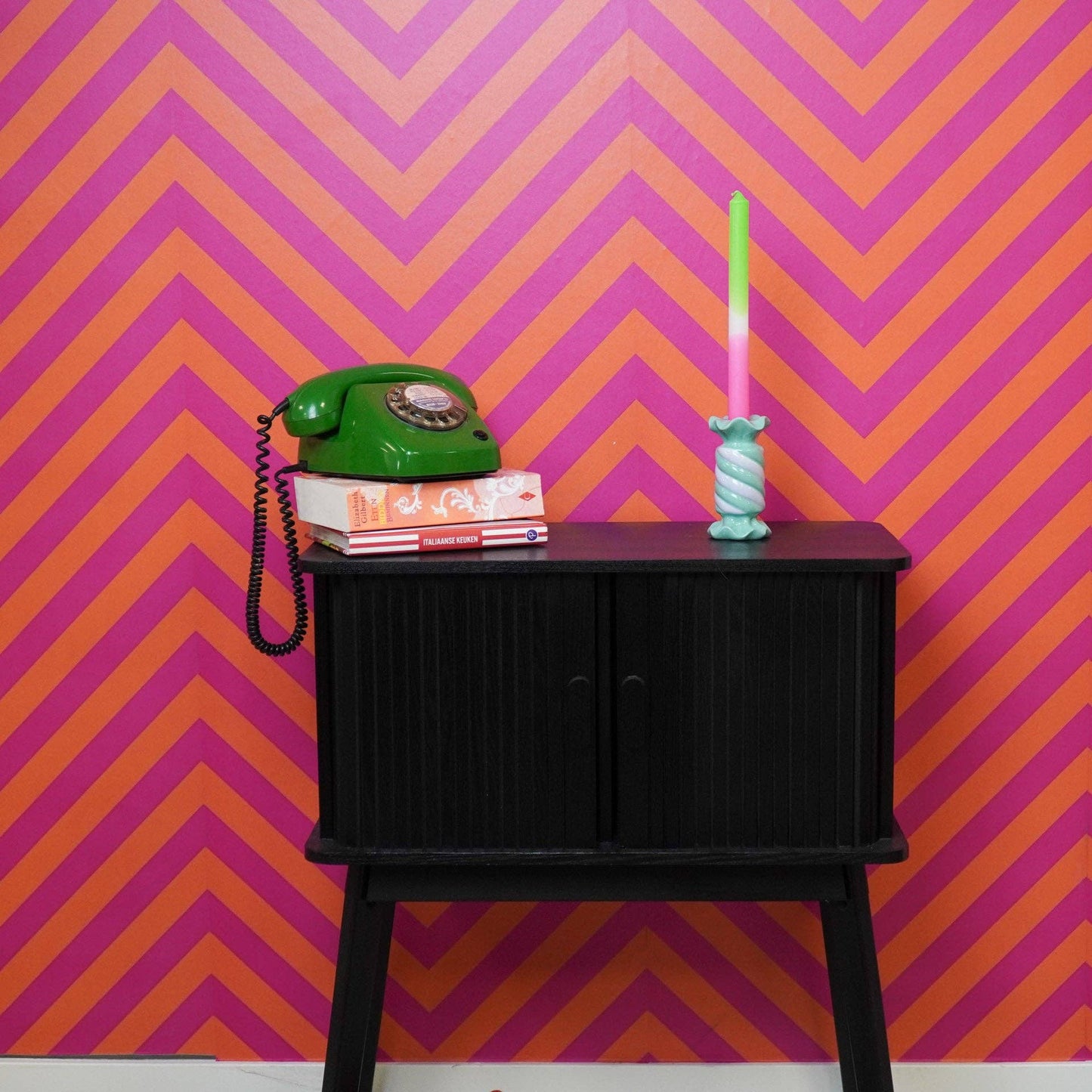 Bougeoir - Bonbon Toffee - Céramique - Menthe/Lilas - 7,5x7,5x13 cm