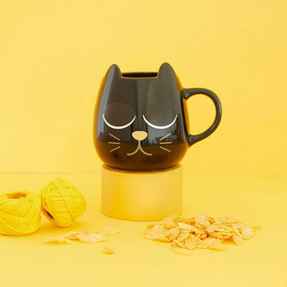 Round Black Cat "Wake up" Mug