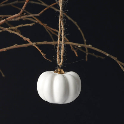 Hanging Pumpkin Decoration | White Ceramic