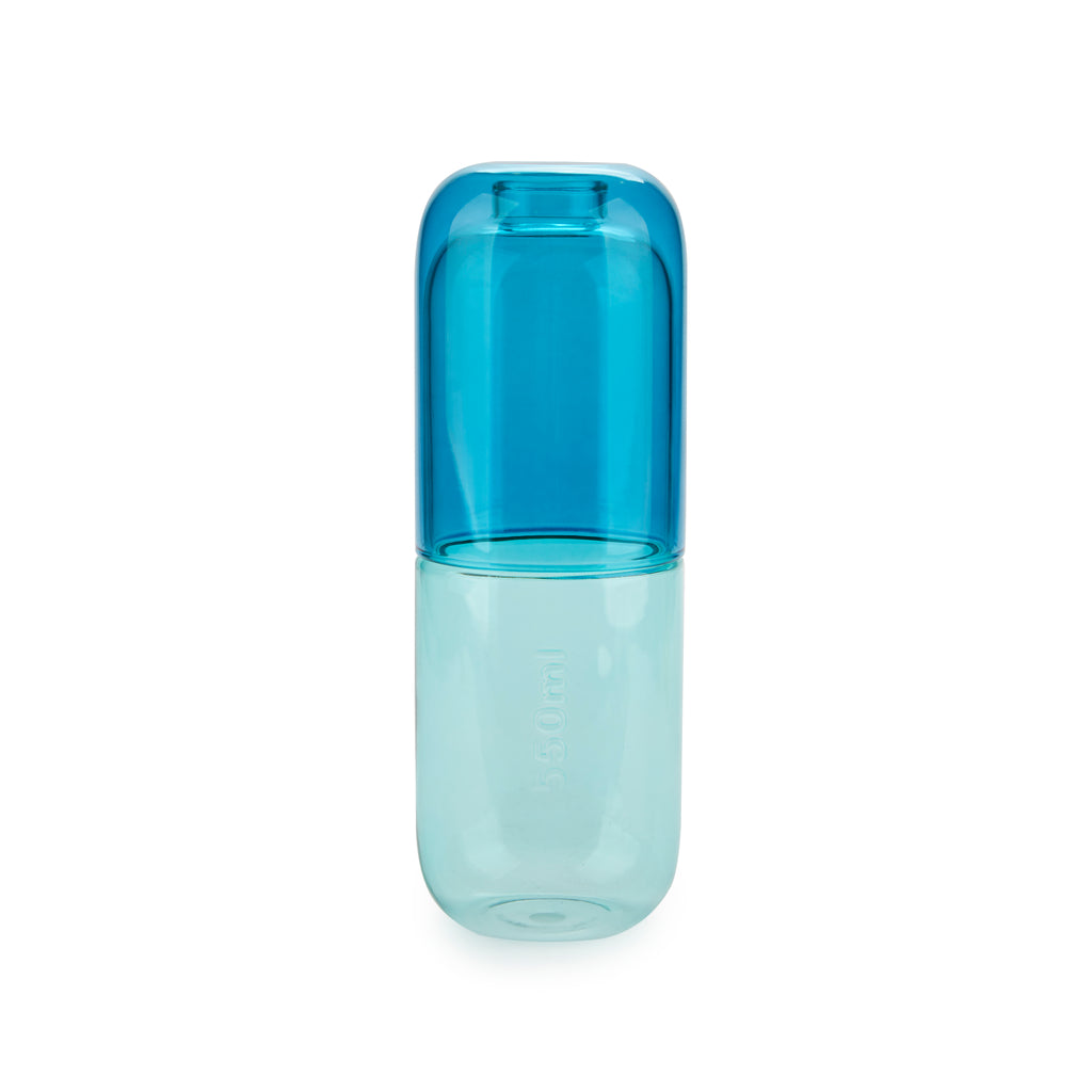 Water Pill Bottle and Drinking Glass